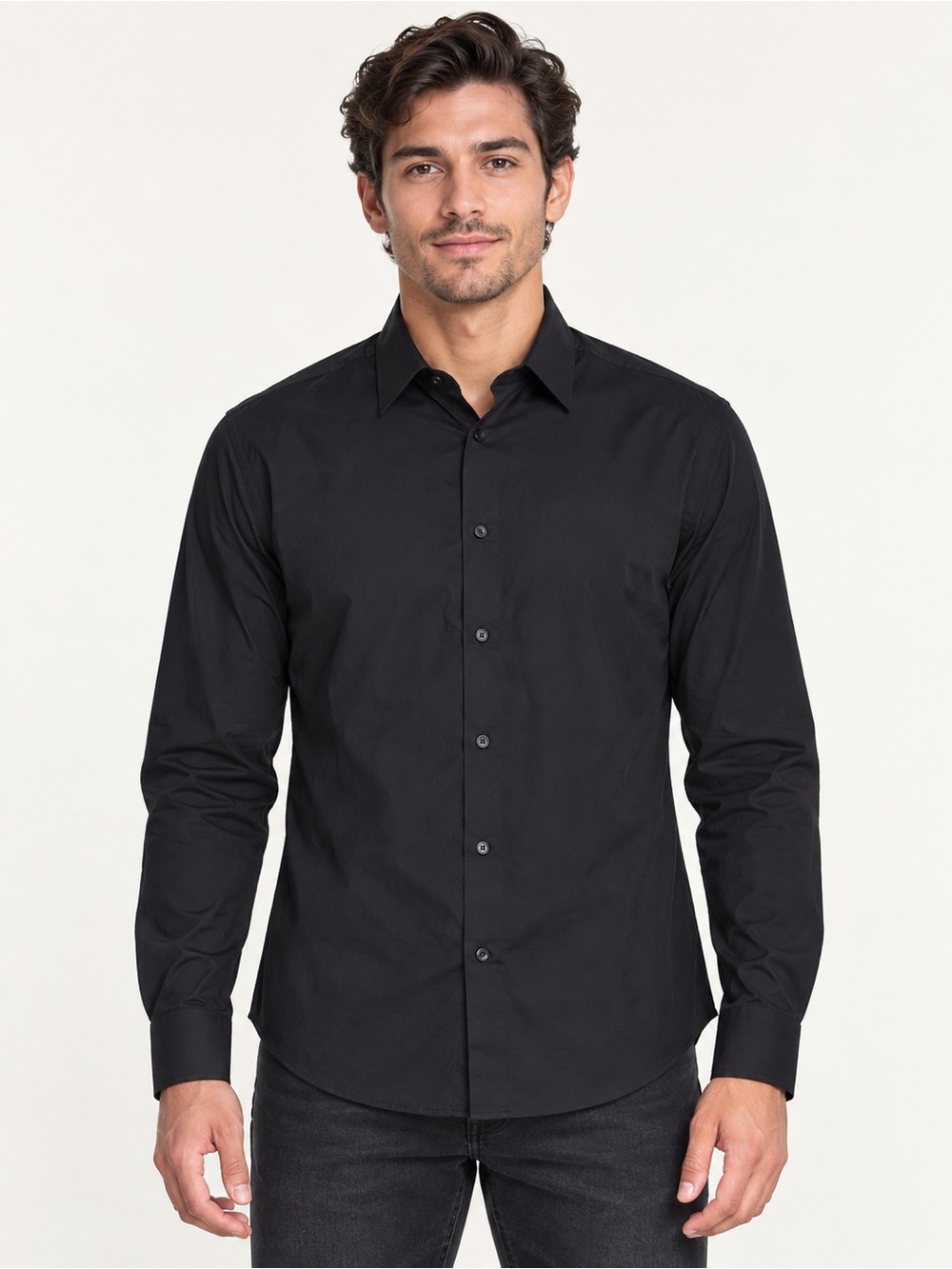 Express MX Men’s Black Modern Fit Stretch Cotton Button-Up Shirt XL 17-17.5